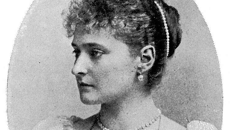Portrait of Alexandra Feodorovna, Princess Alix of Hesse and by Rhine and Tsarina of Russia (1872 - 1918). The Russian Empire era (circa 19th century). Vintage halftone photo etching circa late 19th century.
