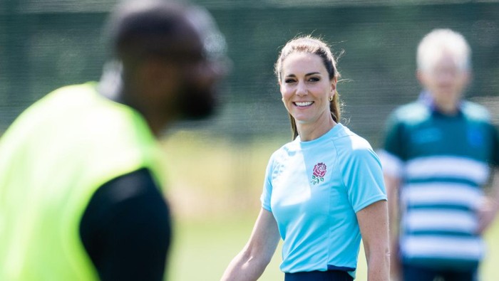 MAIDENHEAD, ENGLAND - JUNE 07:  Catherine, Princess of Wales during her visit to Maidenhead Rugby Club on June 07, 2023 in Maidenhead, England. The Princess of Wales is visiting the rugby club to discuss the Shaping Us campaign and the role the community plays in supporting children.  (Photo by Karwai Tang/WireImage)
