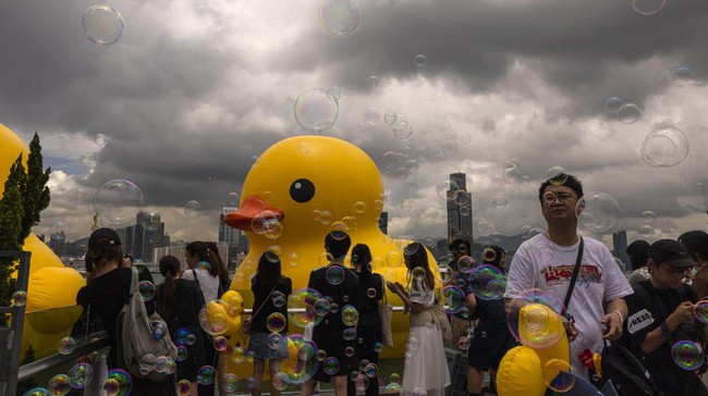 FOTO: Gemas Dua Bebek Raksasa di Pelabuhan Victoria Hong Kong