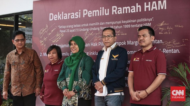 Deklarasi Pemilu Ramah HAM yang diselenggarakan Komnas HAM pada Minggu (11/6) dihadiri penyelenggara Pemilu khususnya KPU dan Bawaslu.