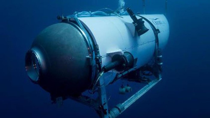 FILE - This undated photo provided by OceanGate Expeditions in June 2021 shows the company's Titan submersible. On Monday, June 19, 2023, a rescue operation was underway deep in the Atlantic Ocean in search of the technologically advanced submersible vessel carrying five people to document the wreckage of the Titanic, the iconic ocean liner that sank more than a century earlier. (OceanGate Expeditions via AP, File)