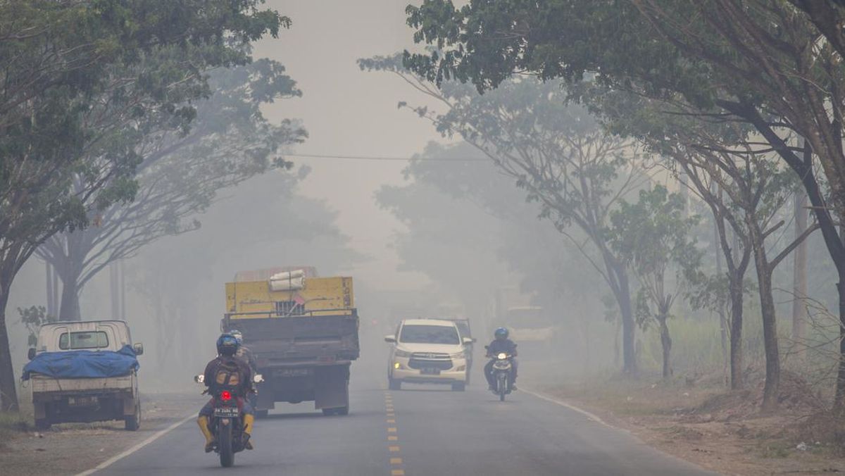Kabut Asap Karhutla di Banjar Kalsel, Truk Pengangkut Motor Terbalik