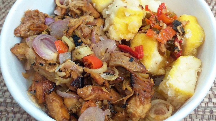 Ayam Panggang Bumbu Bali is chicken that has been marinaded and then grilled and cooked in a Balinese sambal. It is cooked with spices and herbs that include shallots, lemon grass, red chili peppers, garlic and several others.