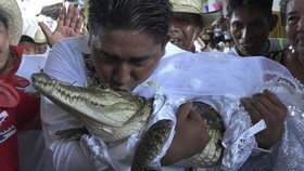 FOTO: Momen Sakral Pejabat Meksiko Menikahi Seekor Buaya Betina