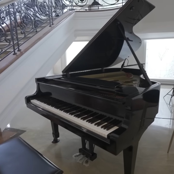 <p>Di rumah itu, terdapat pula piano mewah berwarna hitam milik Rudy Salim. "Dulu di rumahnya om Rudy, ini pernah ditaruh di kolam renang," ucap Putri. (Foto: YouTube MAIA ALELDUL TV)</p>