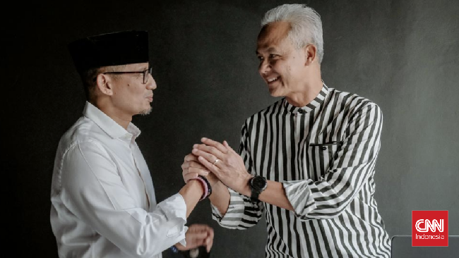 Sandiaga Uno diumumkan jadi Ketua Dewan Pakar Tim Pemenangan Ganjar Pranowo dan Mahfud MD di Pilpres 2024. 