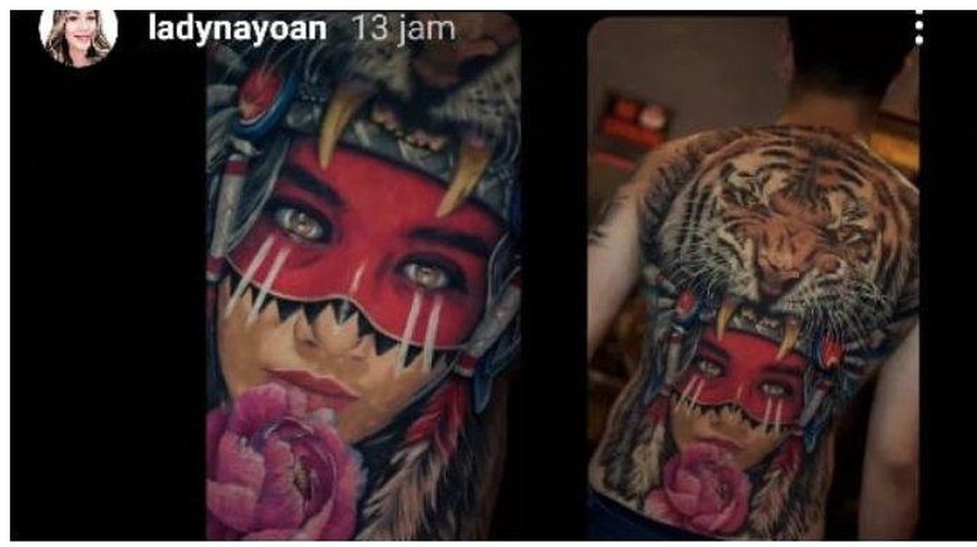 Tato di tubuh Rendy Kjaernett yang disebut merupakan wajah Syahnaz.
