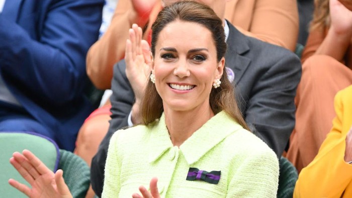 LONDON, ENGLAND - JULY 15: Catherine, Duchess of Cambridge  attends day thirteen of the Wimbledon Tennis Championships at All England Lawn Tennis and Croquet Club on July 15, 2023 in London, England. (Photo by Karwai Tang/WireImage)