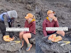 Viral! Wanita Ini Nekat Makan Pizza di Gunung Berapi Aktif