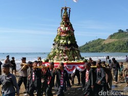 Wisatawan Pantai Gemah Tulungagung Ikut Gerebek Suro Berebut Tumpeng Agung
