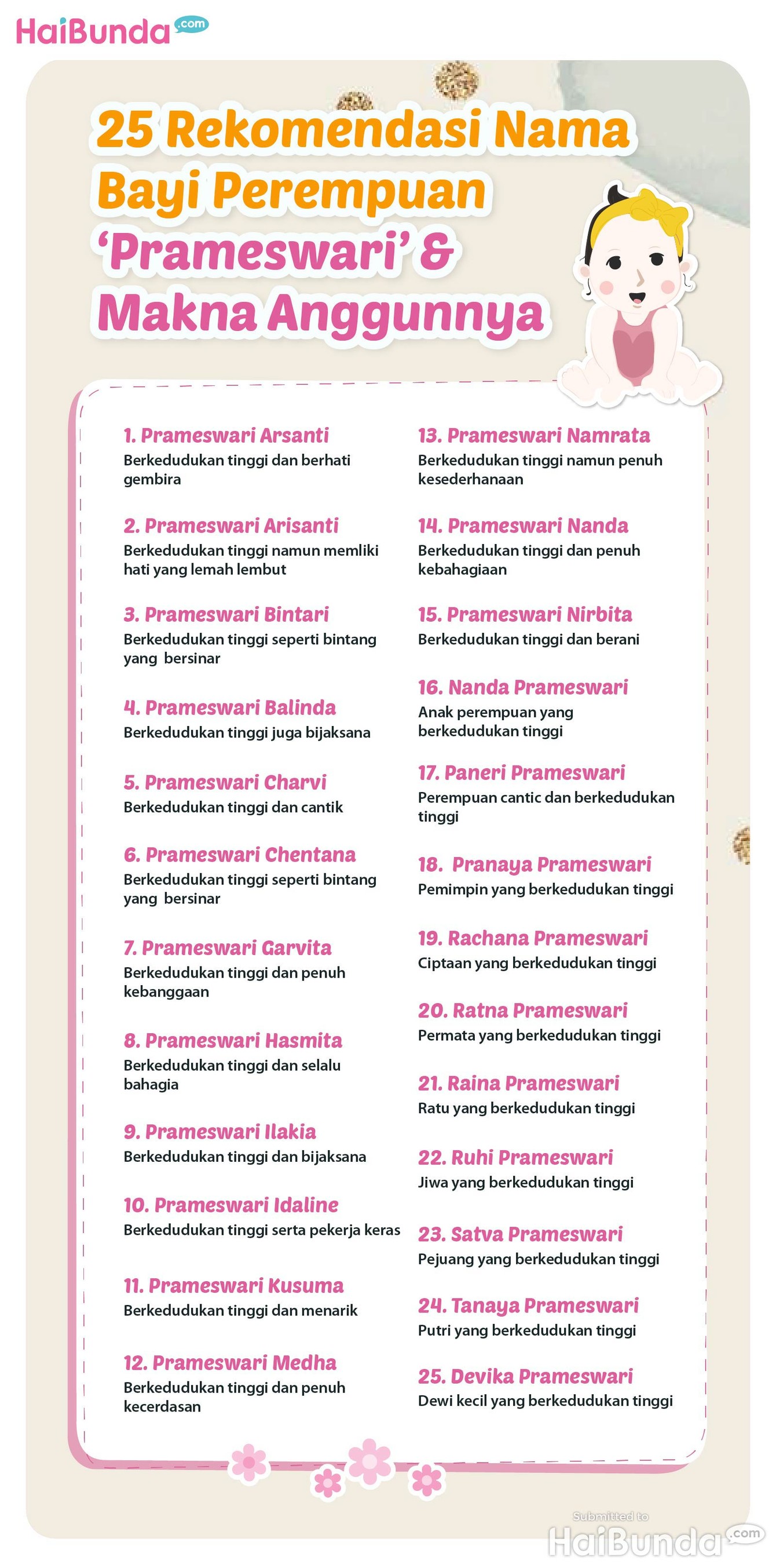 25 Rekomendasi Nama Bayi Perempuan 'Prameswari' & Makna Anggunnya