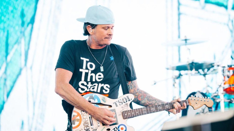 INDIO, CALIFORNIA - APRIL 14:  Tom DeLonge of Blink-182 performs at the Sahara Tent during the 2023 Coachella Valley Music and Arts Festival  on April 14, 2023 in Indio, California. (Photo by Matt Winkelmeyer/Getty Images for Coachella)