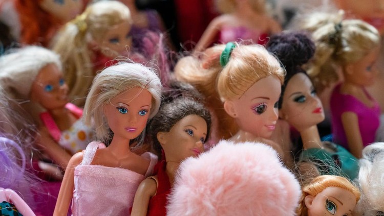 Ankara, Turkey-January 5 2020: Female plastic toys figures on a flea market for sale, selective focus.