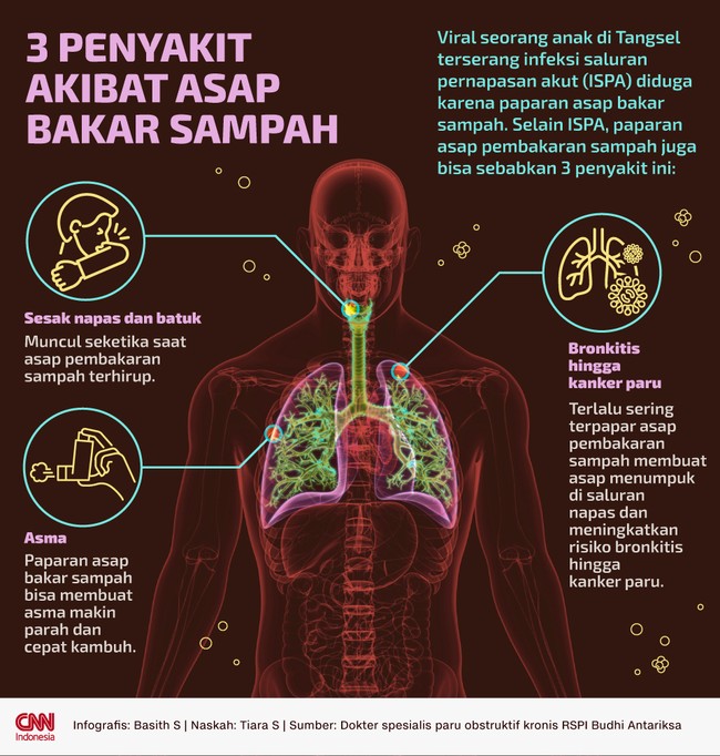 Seorang anak di Tangsel terserang ISPA diduga karena paparan asap bakar sampah. Selain ISPA, paparan asap bakar sampah juga bisa sebabkan 3 penyakit ini