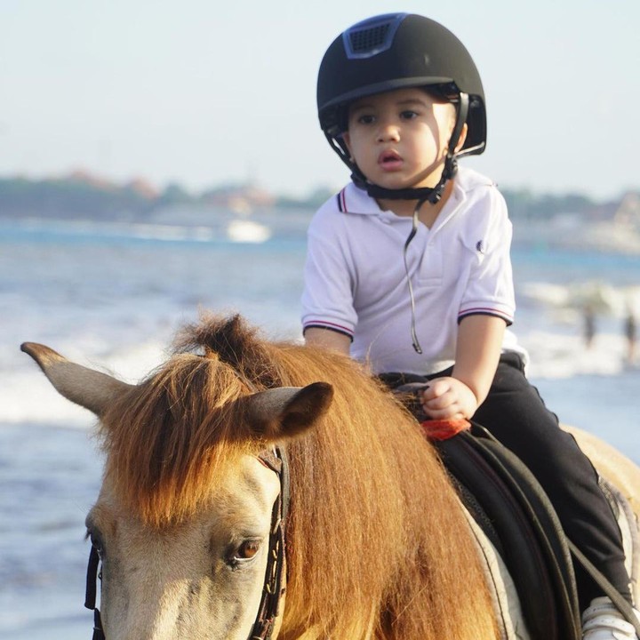 <p>Sang Bunda kerap mengunggah potret sang anak pada laman Instagram-nya. Ukkasya pun tak pernah gagal menarik perhatian netizen karena tingkahnya yang menggemaskan. Salah satunya saat naik kuda nih, Bunda. (Foto: Instagram: @zaskiasungkar15)</p>