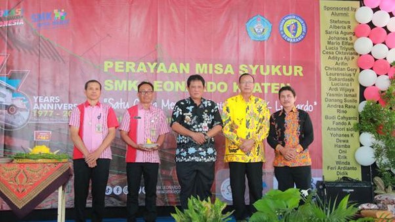 Wakil Bupati Klaten, Yoga Hardaya, menghadiri peringatan HUT ke 46 SMK Leonardo Klaten, Selasa (15/08).