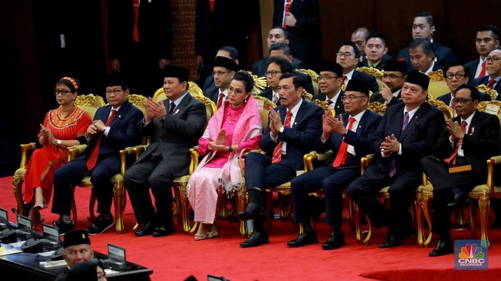 Sidang tahunan MPR digelar hari ini. Menteri Kabinet Indonesia Maju hadir dalam sidang yang berlangsung di gedung DPR tersebut. (CNBC Indonesia/Muhammad Sabki)
