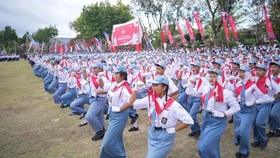 Ribuan Siswa Klaten Ikuti Aubade HUT ke-78 RI
