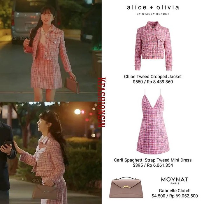 Nonton sepak bola berkedok kencan, Kim So Hyun tampil feminin dengan outfit serba pink dari merek alice + olivia. Dressnya seharga Rp6 juta, dibalut blazer Rp8,4 juta dan clutch merek MOYNAT yang harganya hingga Rp69 juta./ Foto: instagram.com/kfashionsi