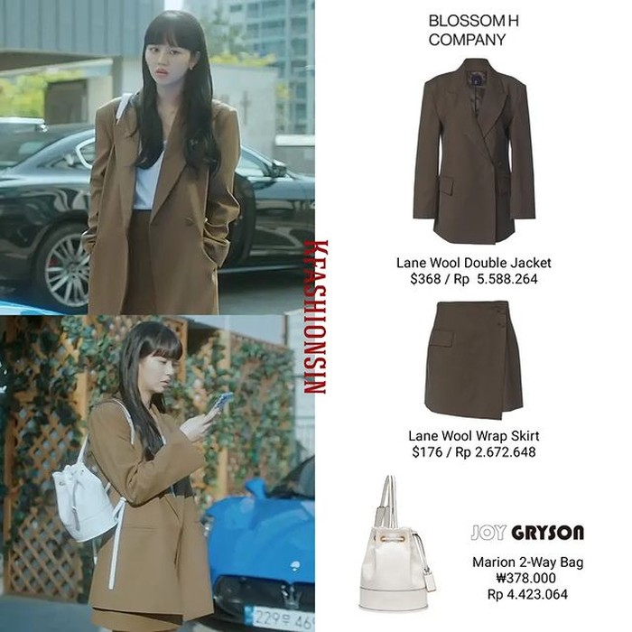 Setiap hari berbeda gaya. Kali ini, Kim So Hyun menghadirkan gaya formal dalam balutan blazer yang harganya Rp5,5 juta dan rok Rp2,6 juta dari merek BLOSSOM H COMPANY. Untuk tasnya, dari merek JOY GRYSON senilai Rp4,4 juta./ Foto: instagram.com/kfashionsin