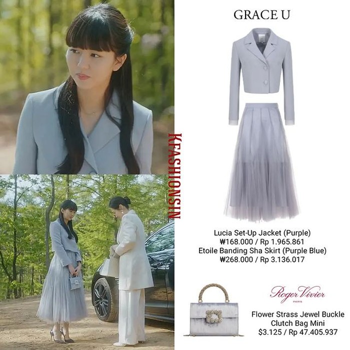 Untuk kebutuhan kerjanya, Kim So Hyun sengaja berdandan ala kaum borjuis. Ia memakai blazer harga Rp1,9 juta dan rok tutu Rp3,1 juta merek GRACE U plus tas desainer keluaran ROGER VIVIER dengan harga mencapai Rp47,4 juta./ Foto: instagram.com/kfashionsin
