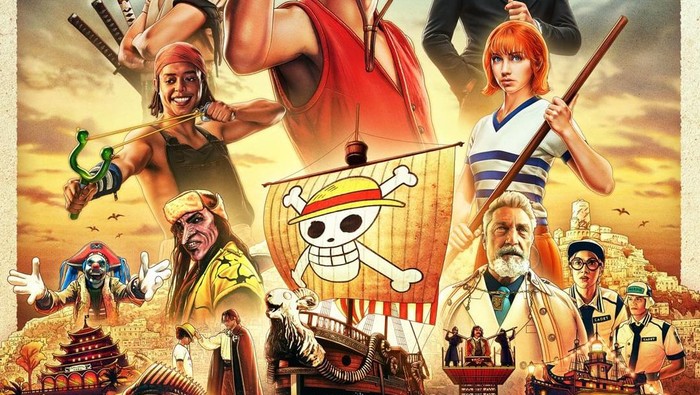 Potret yang menampilkan live action One Piece sebagai serial orisinal dari Netflix.