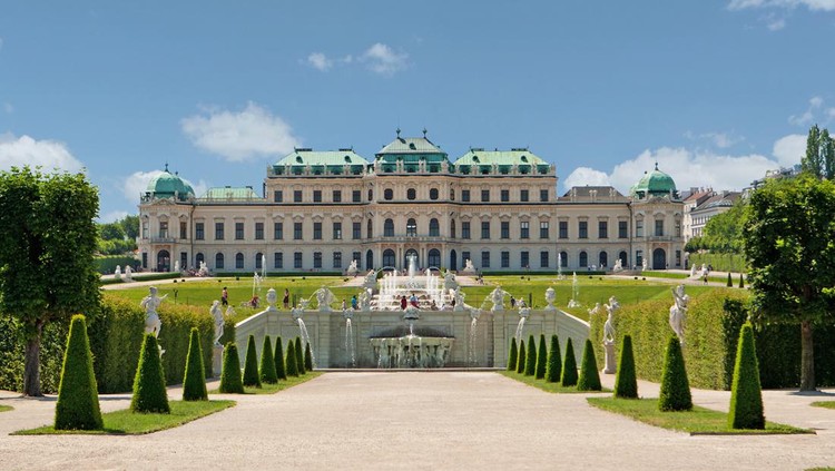 Belvedere Palace Vienna, historic building and landmark with garden and cascades