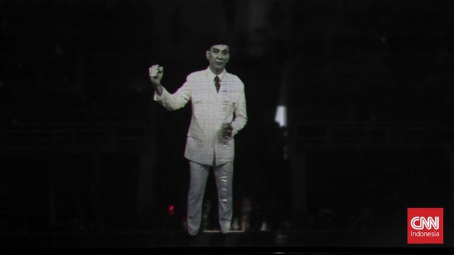 Sosok Presiden Pertama RI Soekarno hadir dalam bentuk hologram di tengah ribuan kader PDIP dalam Konsolidasi Semangat Menuju Pemenangan Partai dan Ganjar 2024.