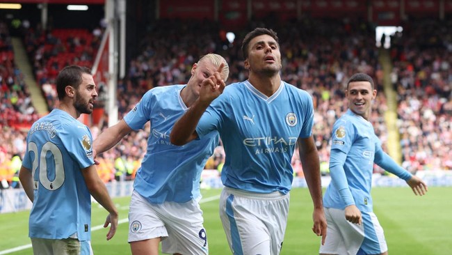 Manchester City meraih kemenangan dramatis pada pekan ketiga Liga Inggris usai menang 2-1 atas Sheffield United di Stadion Bramall Lane, Minggu (27/8).