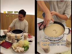 Nyeleneh! Pria Ini Makan Hotpot pakai Kuah Bubble Tea