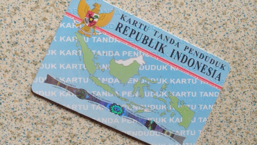 Indonesian identity card or KTP in light blue. Bandung, Indonesia April 4, 2024.