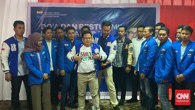 Pengurus Besar PMII mendukung Muhaimin Iskandar atau Cak Imin sebagai bakal calon wakil presiden pendamping Anies Baswedan di Pilpres 2024.
