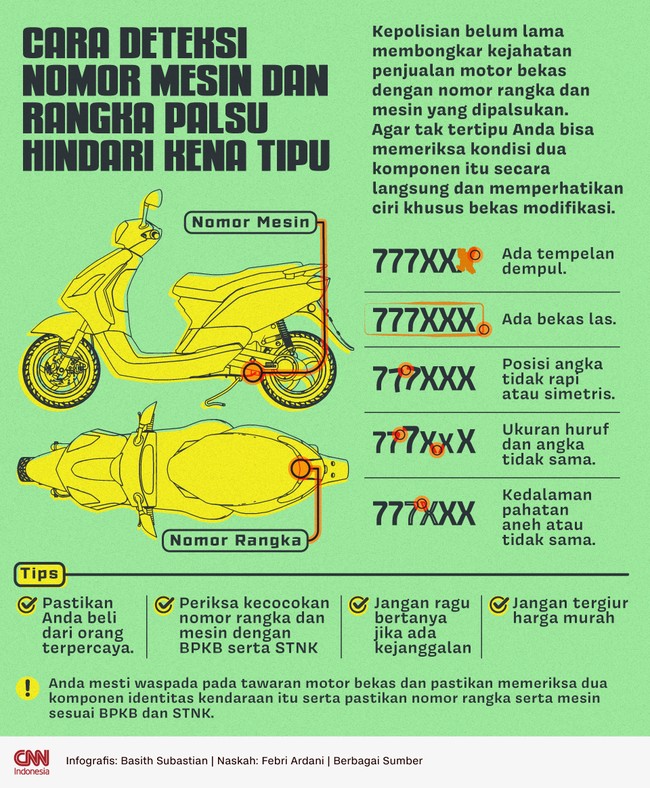 Anda mesti waspada tawaran motor bekas, pastikan nomor rangka serta mesin sesuai BPKB dan STNK.