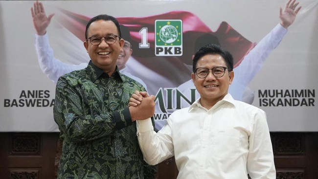 Bacapres Anies Baswedan mengunjungi Kantor DPP PKB untuk menyamakan pandangan dan misi ke depan bersama bacawapres yang juga Ketum PKB, Muhaimin Iskandar.