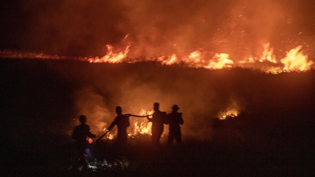 Kebakaran hutan dan lahan (karhutla) melanda Gunung Penanggungan Kabupaten Mojokerto, Jawa Timur, hingga kini belum padam.