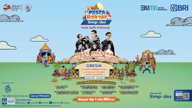 Pesta Rakyat Simpedes 2023 kembali digelar oleh BRI di Gresik, Jawa Timur, 18-23 September 2023, dengan mengusung tema "Pede Raih Peluang".