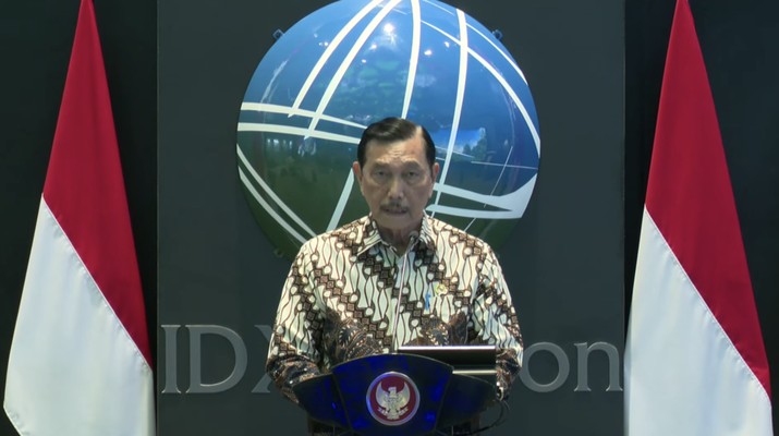 Menko Kemaritiman dan Investasi, Luhut Binsar Pandjaitan dalam Peluncuran Bursa Karbon Indonesia. (Tangkapan Layar Youtube Indonesia Stock Exchange)