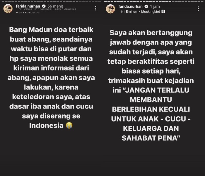 Tangkapan Layar Instagram Farida Nurhan