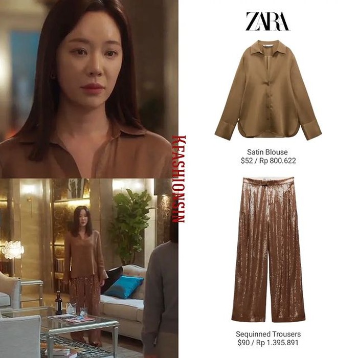 Mau tidur harus elegan, piyama Hwang Jung Eum dari ZARA diberi harga Rp800 ribu, ia memadukannya dengan celana sequin harga Rp1,3 juta./ Foto: instagram.com/kfashionsin
