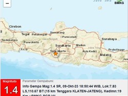 Gempa Darat M 1,4 Terjadi di Klaten Malam Ini