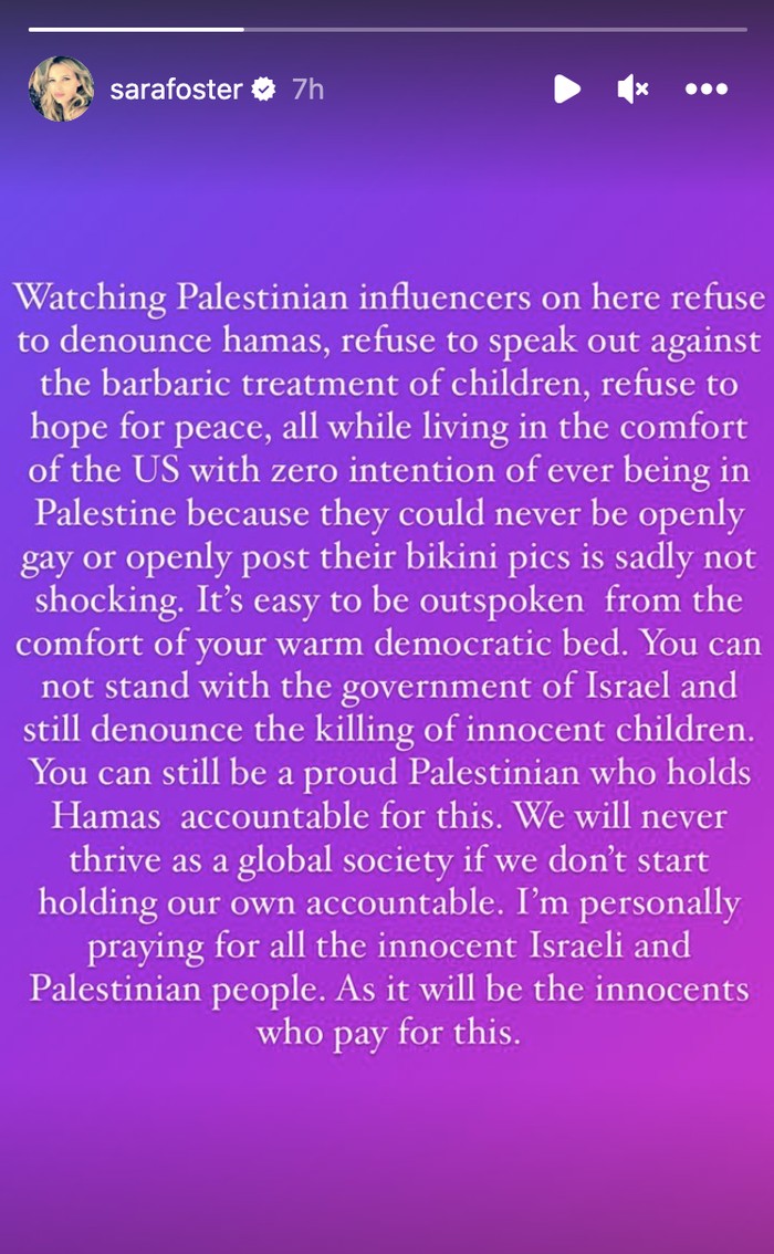 Tangkapan layar Instagram Sara Foster