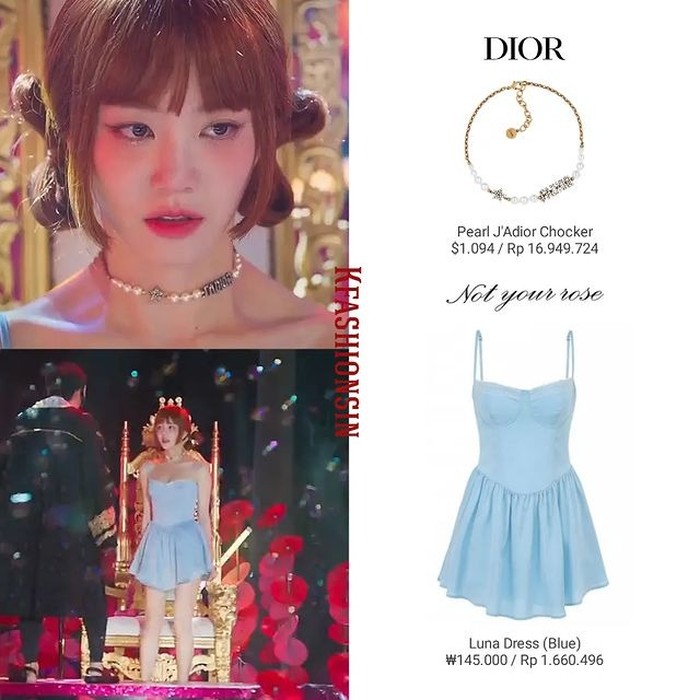 Kepopulerannya semakin meningkat, agensi Lee Yu Bi mengadakan acara temu dengan penggemar. Lee Yu Bi tampil bak boneka dengan dress Not Your Rose harga Rp1,6 juta dan aksesori choker merek Dior dengan harga Rp16,8 juta./ Foto: instagram.com/kfashionsin