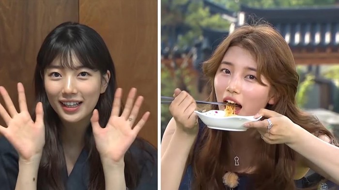 Suzy saat menyantap makanan /Foto: koreaboo.co