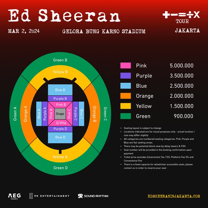 Seat Plan dan Daftar Harga Tiket Konser Ed Sheeran di GBK