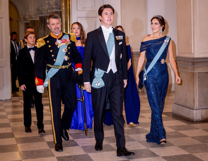 COPENHAGEN, DENMARK - OCTOBER 15: Prince Vincent of Denmark, Crown Prince Frederik of Denmark, Princess Isabella of Denmark, Prince Christian of Denmark, Princess Josephine of Denmark and Crown Princess Mary of Denmark attend the gala diner to celebrate the 18th birthday of H.K.H. Prince Christian's at Christiansborg Palace on October 15, 2023 in Copenhagen, Denmark. (Photo by Patrick van Katwijk/Getty Images)