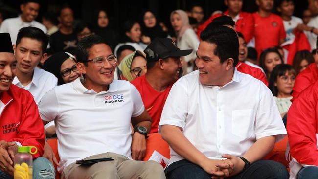 Sandiaga Uno memberikan sebait pantun tentang kegagalan sebagai cawapres di Pilpres 2024 untuk Menteri BUMN Erick Thohir.