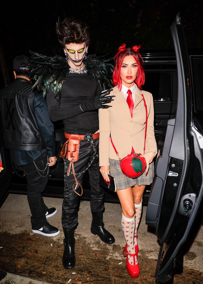 LOS ANGELES, CA - OCTOBER 28: Machine Gun Kelly and Megan Fox are seen arriving to Vas Morgan and Michael Braun's Halloween Party on October 28, 2023 in Los Angeles, California.  (Photo by Rachpoot/Bauer-Griffin/GC Images)