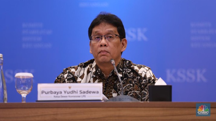 Ketua Dewan Komisaris LPS, Purbaya Yudhi Sadewa saat Konferensi Pers KSSK: Hasil Rapat Berkala KSSK IV Tahun 2023. (CNBC Indonesia/Tri Susilo)