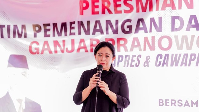 Saat meresmikan kantor Tim Pemenangan Daerah (TPD) Ganjar-Mahfud di Surabaya, Sabtu (4/11), Puan meminta agar jajaran TPD bekerja kreatif merangkul rakyat,
