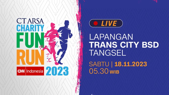 CT ARSA Charity Fun Run 2023 bakal digelar pada Sabtu (18/11) pagi di Lapangan Trans City BSD, Tangerang Selatan.